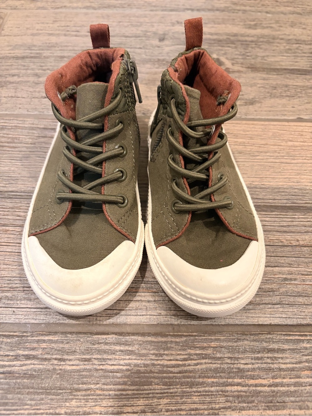 Old Navy Olive Green High-Top Kids Sneakers with Tan Accents
